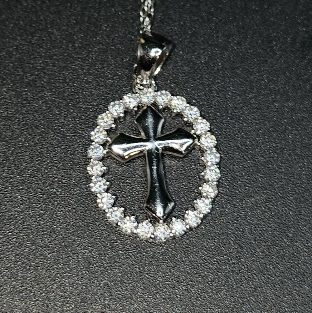 Moissanite S925 Silver Cross Pendant Necklace